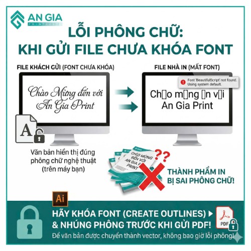 Thành phẩm in standee bị lỗi font chữ do không convert font trước khi gửi file